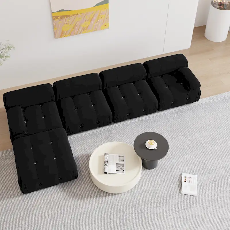 Black Velvet Upholstered Sectional Sofa