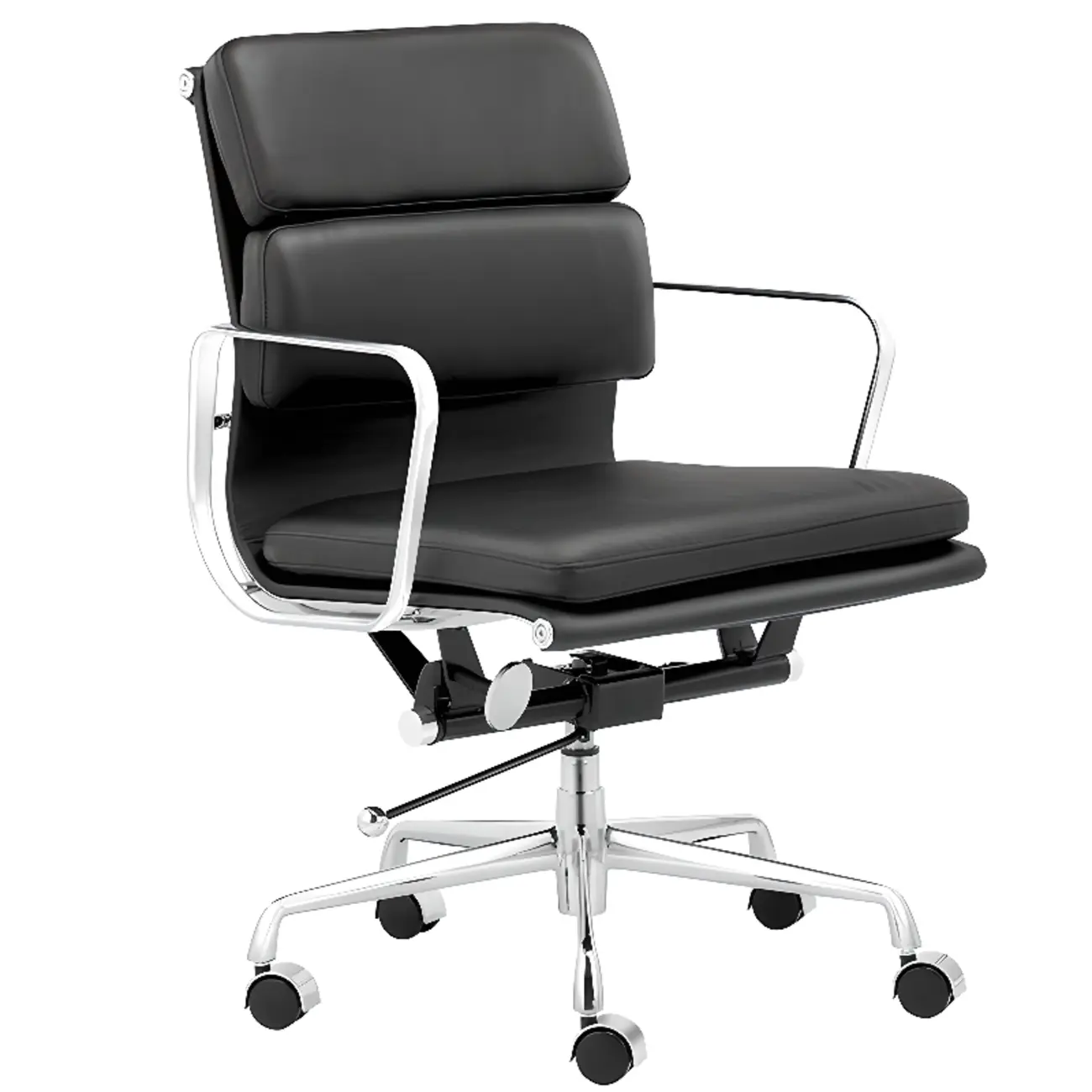 Modern Silver Metal White Leather Swivel Office Chair