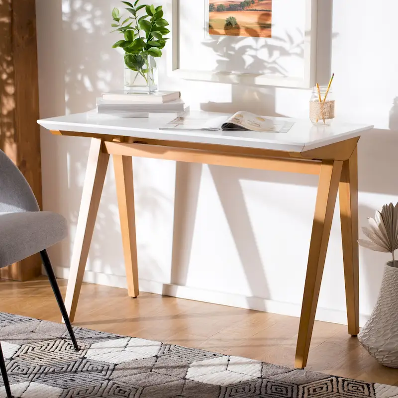 Walnut / Oak White A-Frame Writing Desk, Single, Farmhouse Industrial Style