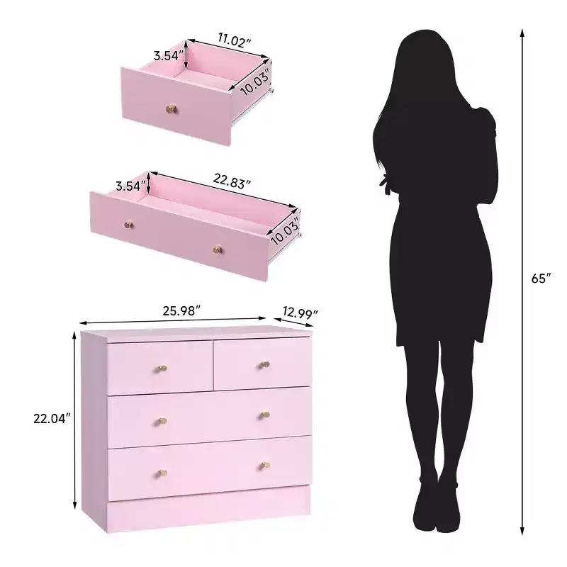 Karl Home 4-Drawer Pink Particle Board 25.98in. W Chest of Drawer