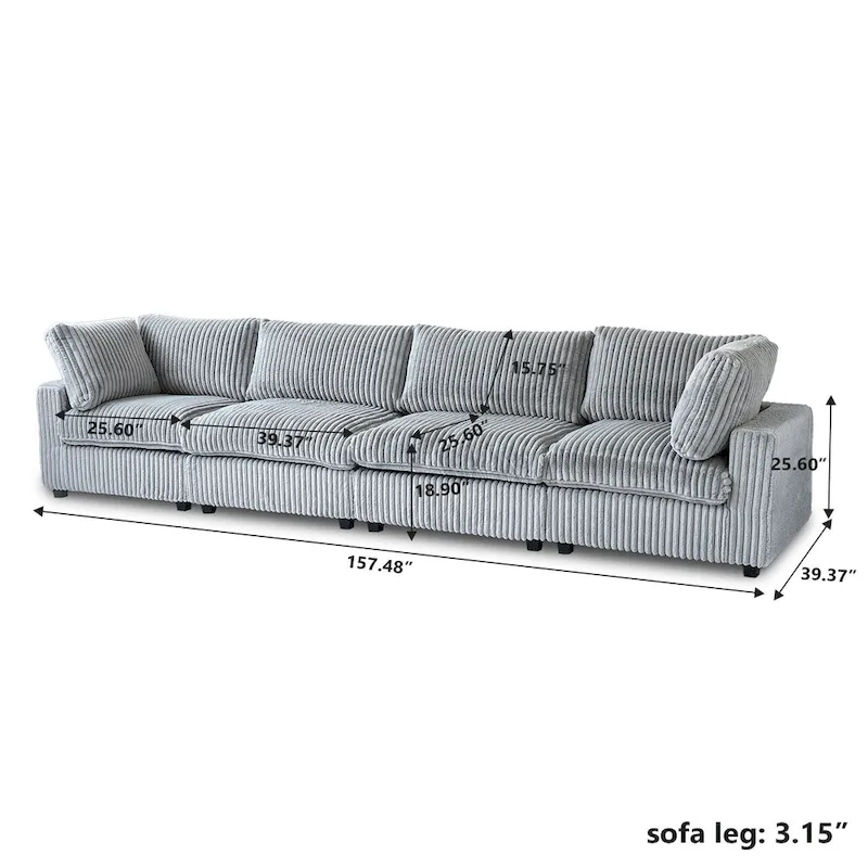 157.48 Soft Plush Modular Sectional Sofa 4-Seater Upholstered Living Room Couch