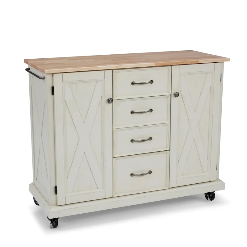 Seaside Lodge Off-White Wood Kitchen Cart - 45 x 36 x 16