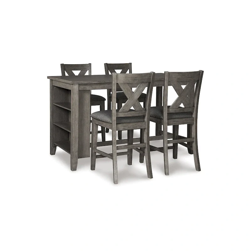 Gray Counter Height Dining Table with 4 Bar Stools