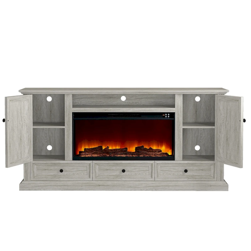 Farmhouse 72 TV Stand with Fireplace - Accommodates up to 75 TV - 73W x 35H x 14D