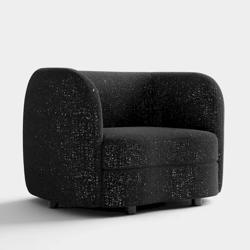 Ophelia Modern Curved Arms Boucle Accent Chair with Kidney Style Seat and Round Wooden Legs