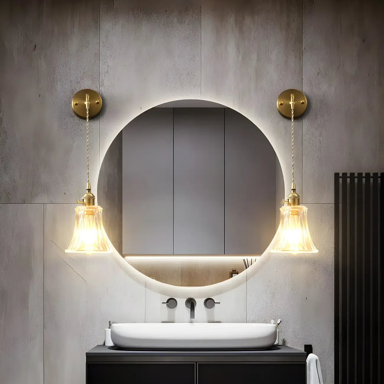 Modern Glass Gold Suspended Wall Vanity Light for Bathroom