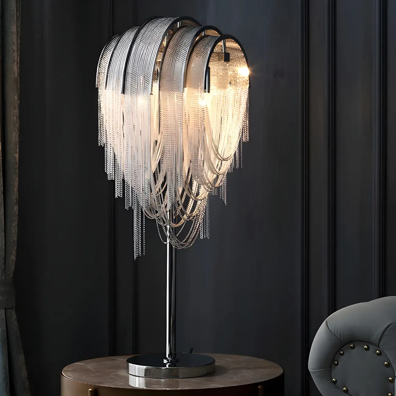Contemporary Silver Chain Decorative Table Lamp