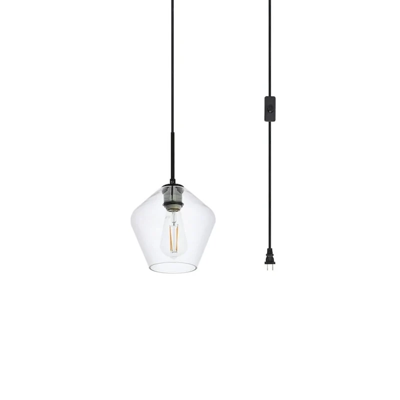 Garrett 1-Light Plug in Pendant with Clear Shade - Black - 8  Diameter