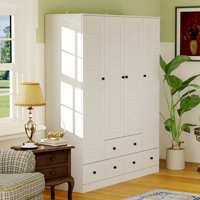 Wardrobe Armoire Closet 59W Large Freestanding Wardrobe Cabinet White