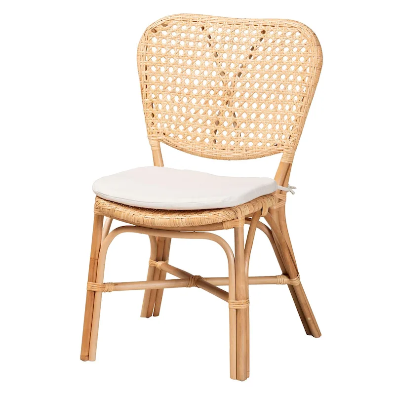 Natural Rattan Dining Chair with Removable Cushion