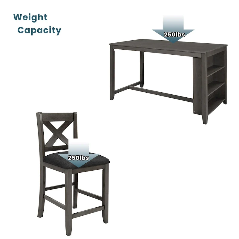 5-Piece Rustic Dining Set with Wooden Bar Table & 4 Chairs