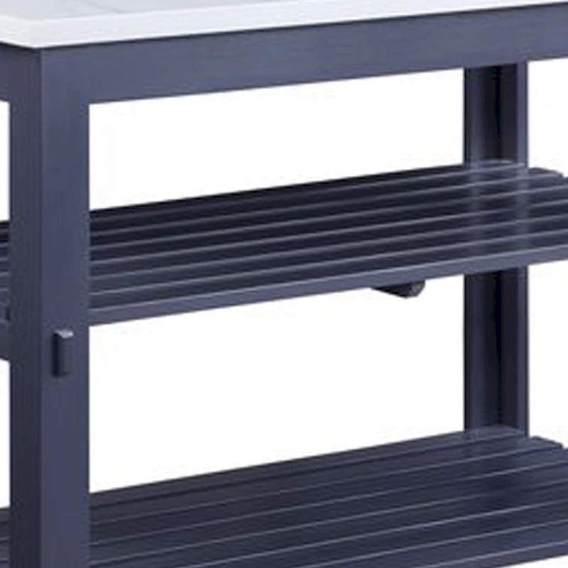 50 Inch Kitchen Island, Faux Marble Top, 2 Slatted Shelves, Gray
