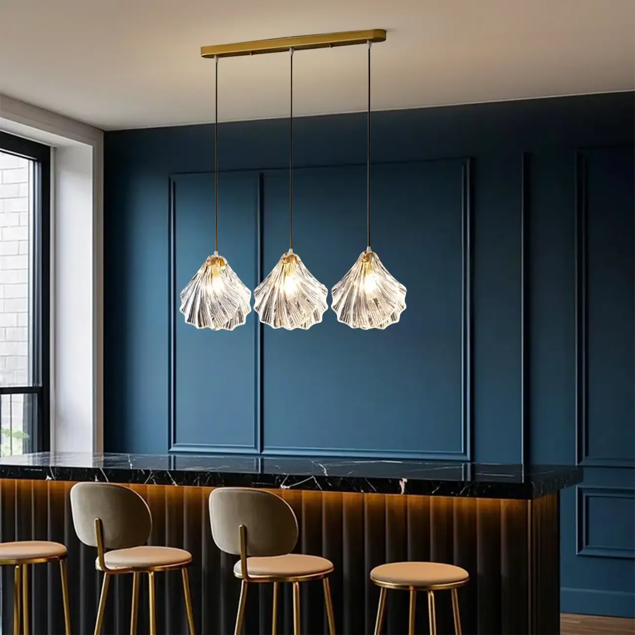 Contemporary Glass 3-Light Adjustable Island Pendant Light