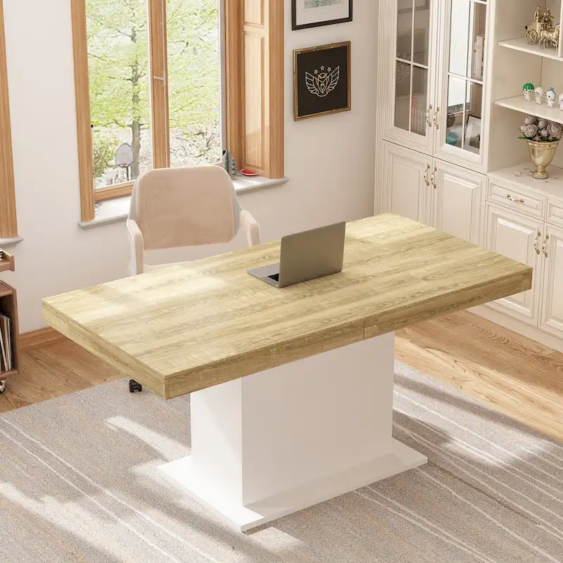 Extendable Dining Room Table Wood Finish Top Computer(Black/White)