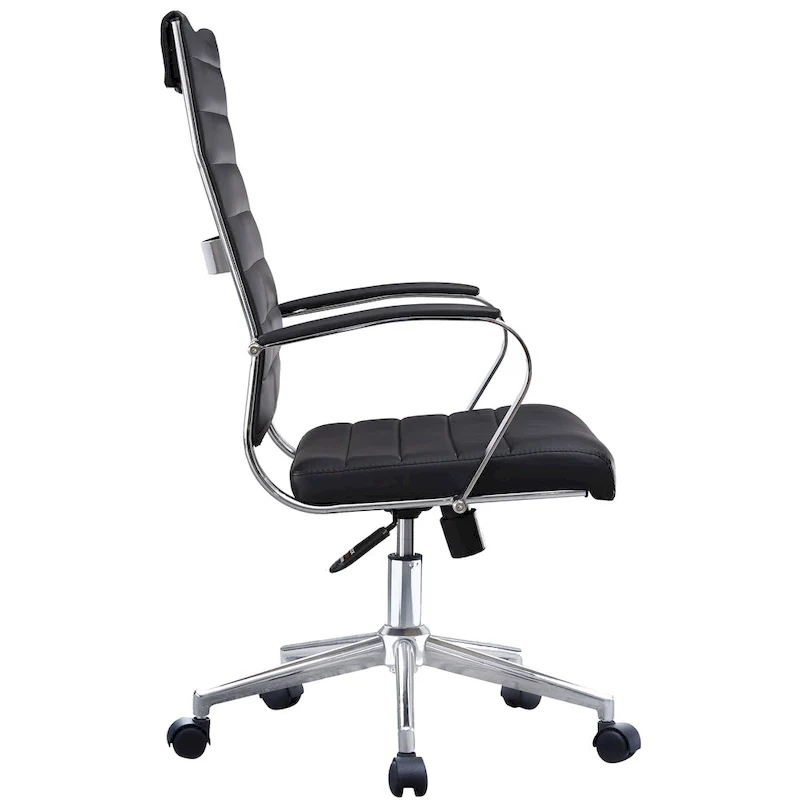 Modern High Back Office Chair Ribbed PU Leather Manager Tilt Conference Room Computer Desk Boss Task Executive Boss