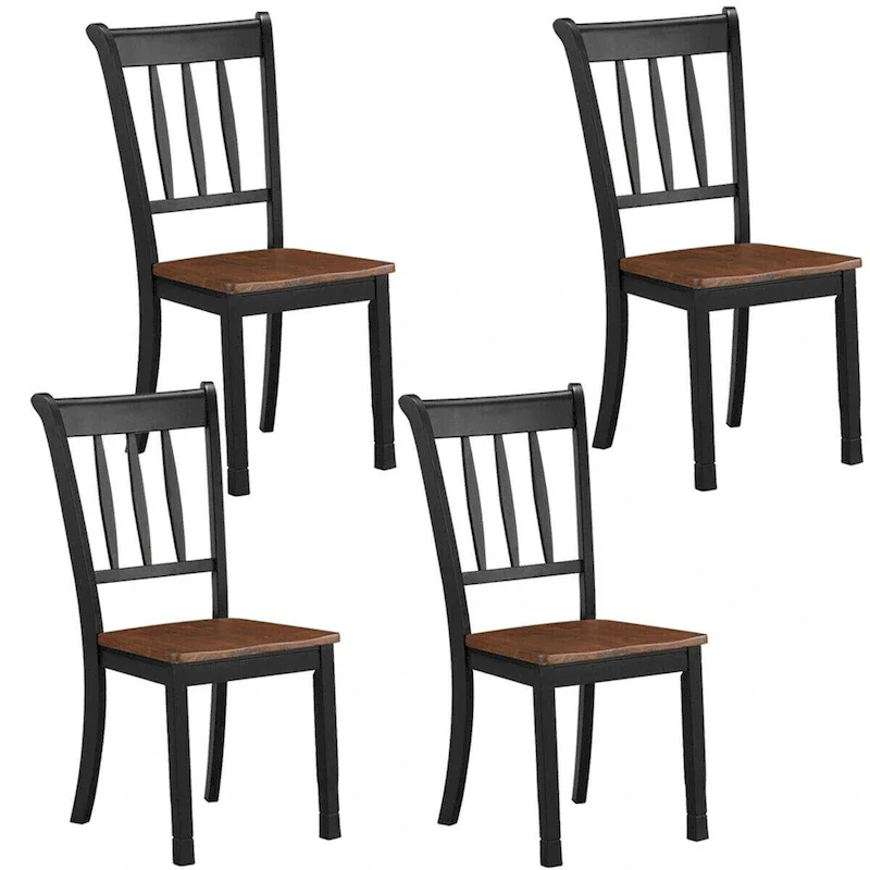 Set of 4 High-Back Solid Rubber Wood Dining Chairs – Black, 265 lbs Capacity