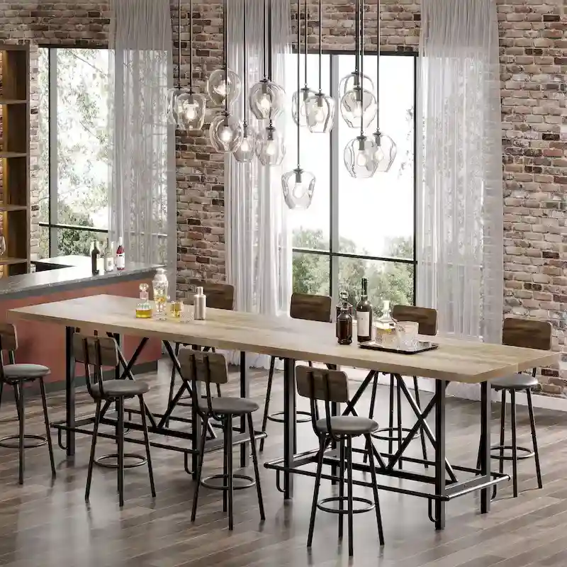 6-People Counter Bar Height Pub Table withe Footrest, Tall Bar Table with Thicken Wood Tabletop and Metal Frame for Home/Kitchen