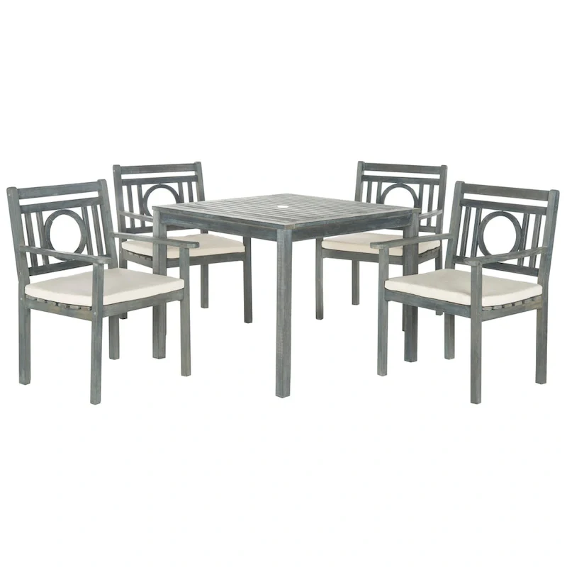 SAFAVIEH Outdoor Living Montclair Ash Grey Acacia Wood 5-piece Beige Cushion Dining Set - 35W x 35D x 30H