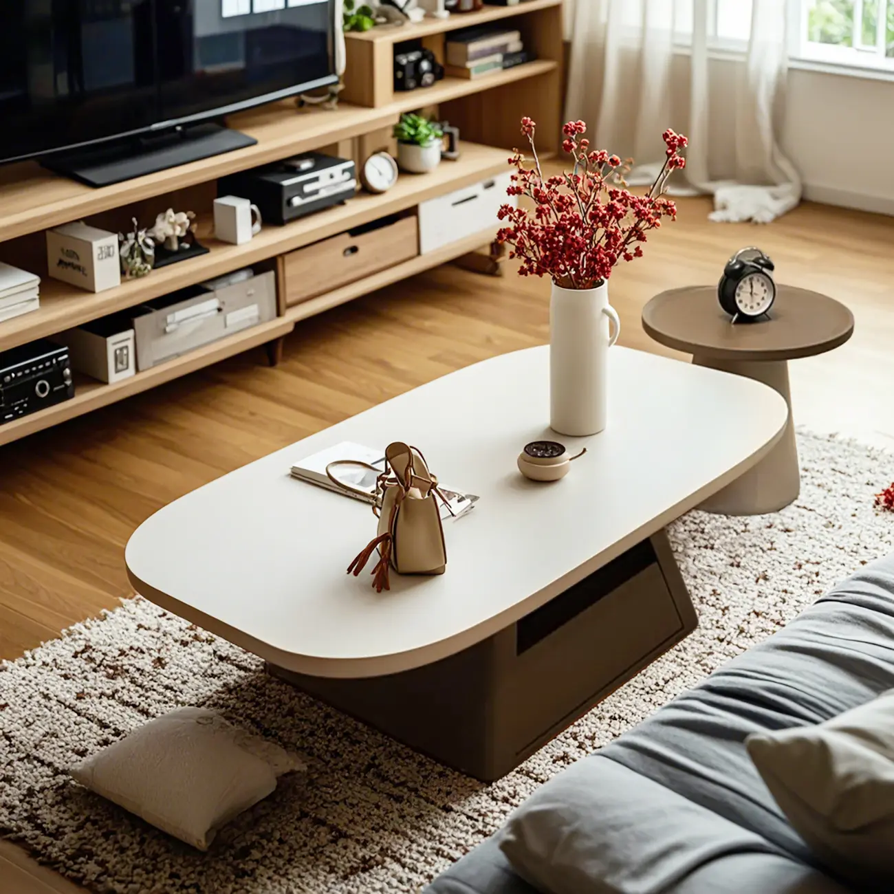 Modern Wood Oval Nesting Coffee Table with Block Base