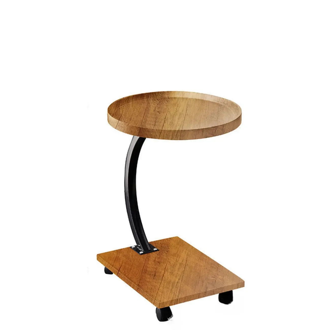 Wooden Round C-Shaped Side Table with Swivel Wheels
