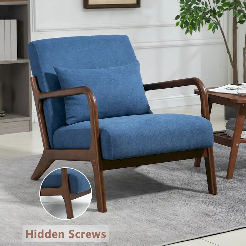 Mid-Century Velvet Upholstered Accent Chair Armchair w/Waist Cushion