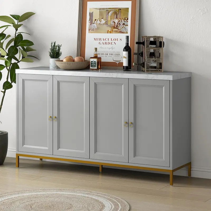 Modern Sideboard with 4 door cabinet with Metal Handles and Adjustable Shelves