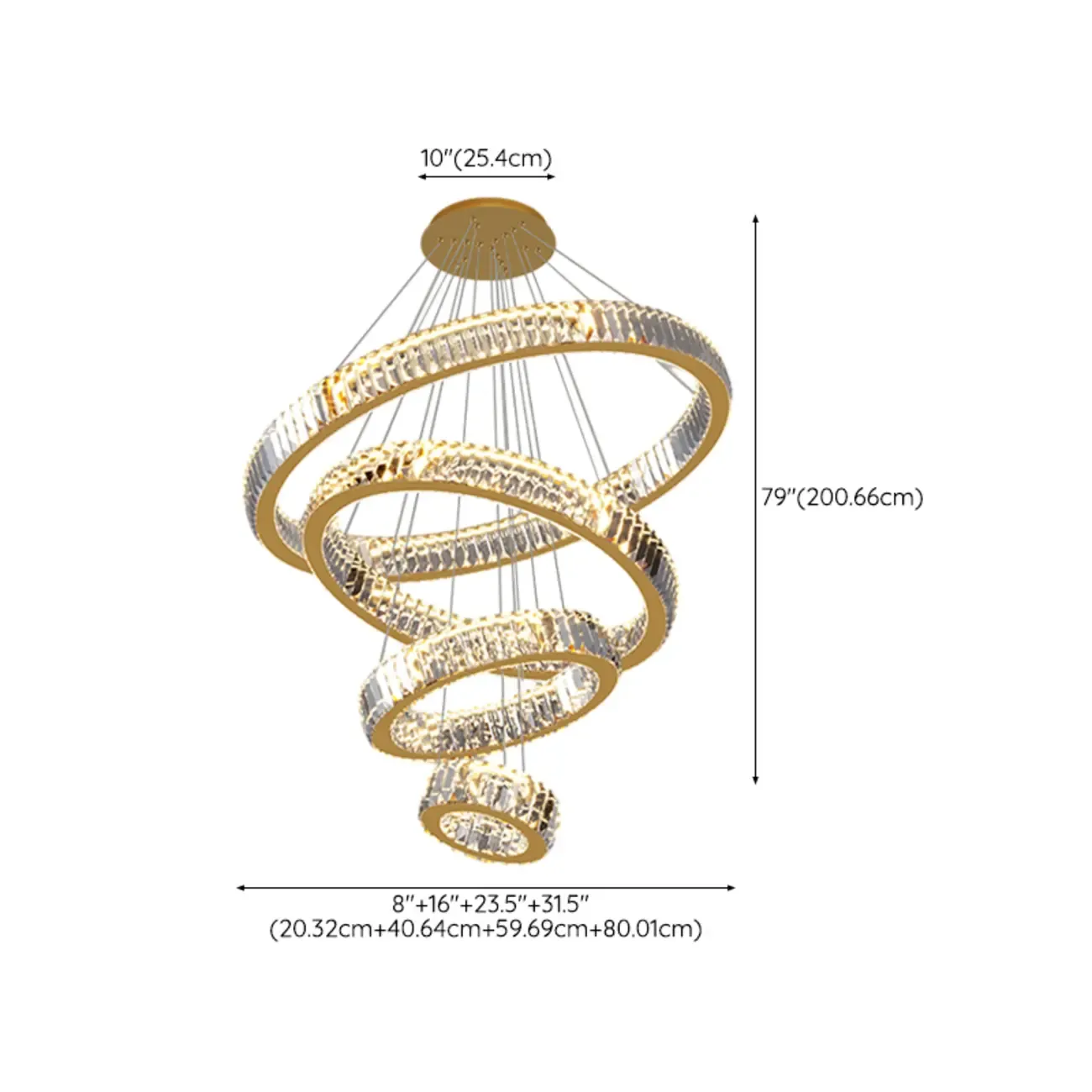 Gold Spiral Ring Crystal Tier Chandelier Modern Remote LED