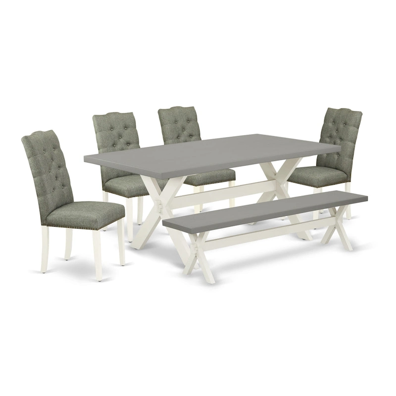 East West Furniture Dinette Set- a Dining Table and Gray Linen Fabric Parsons Chairs, Off-White(Pieces Options)