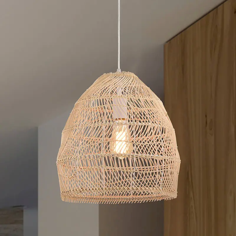 Theo Cream 1-Light Rattan Dome Basket Pendant Light