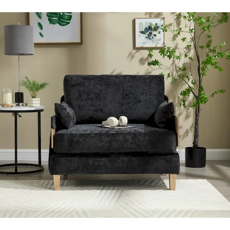 Chenille Upholstered 3-in-1 Convertible Sleeper Foldable Sofa Bed Recliner Chair with 3 Pillows