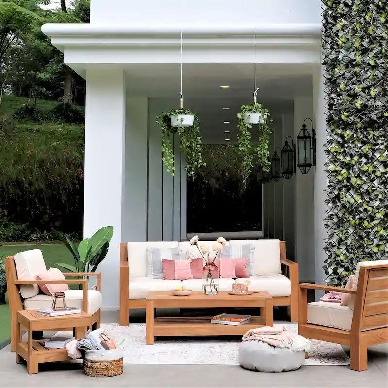 Cambridge Casual Logan 5-Piece Teak Patio Conversation Set with Sunbrella Cushion