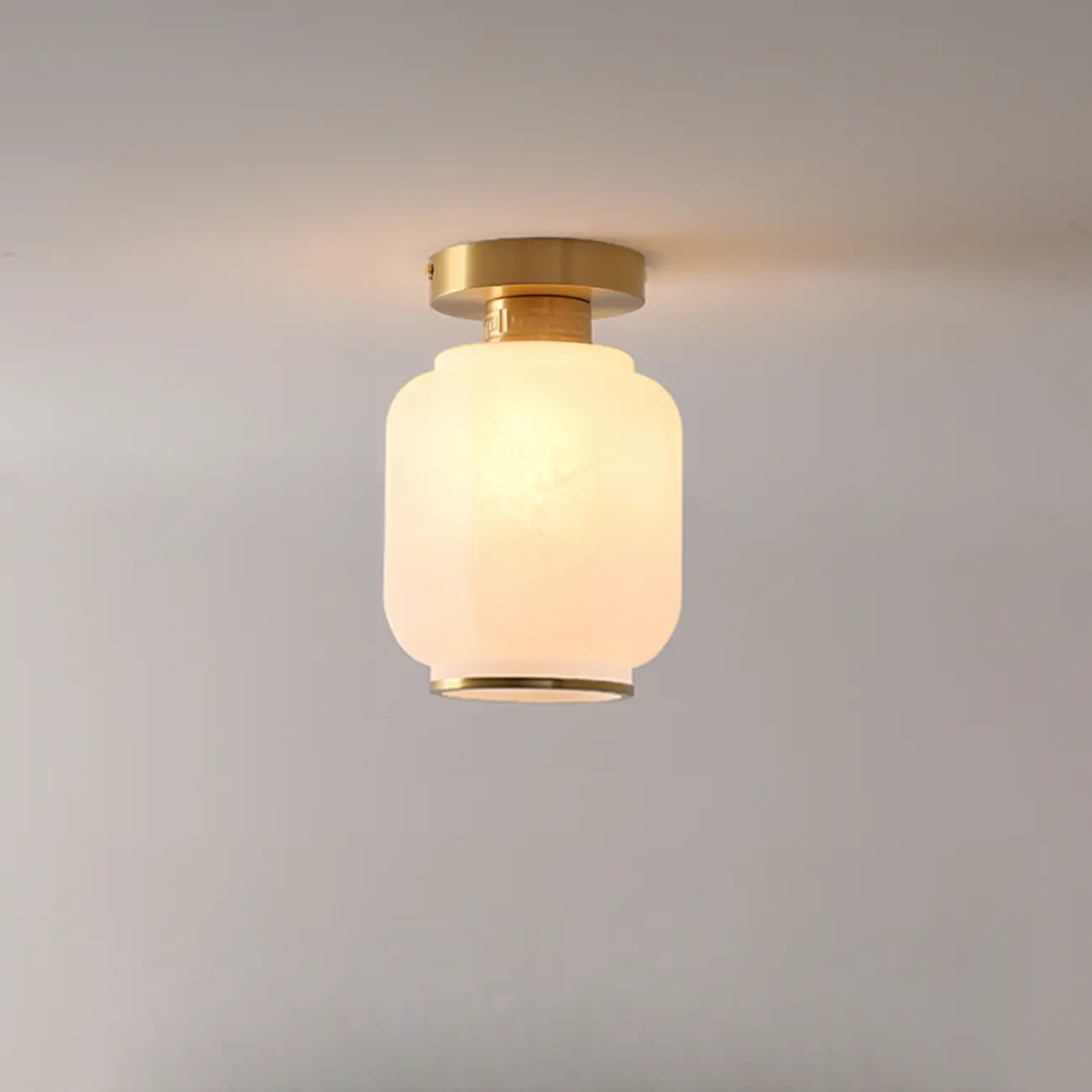 Modern White Glass Drum Golden Semi Flush Ceiling Light