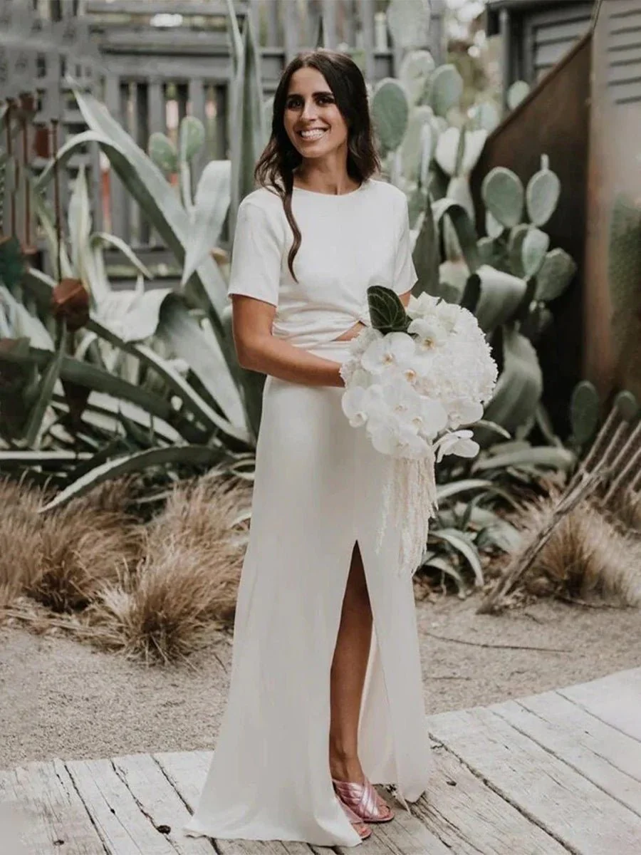 Sheath Engaged Noivas Wedding Dresses With Slit