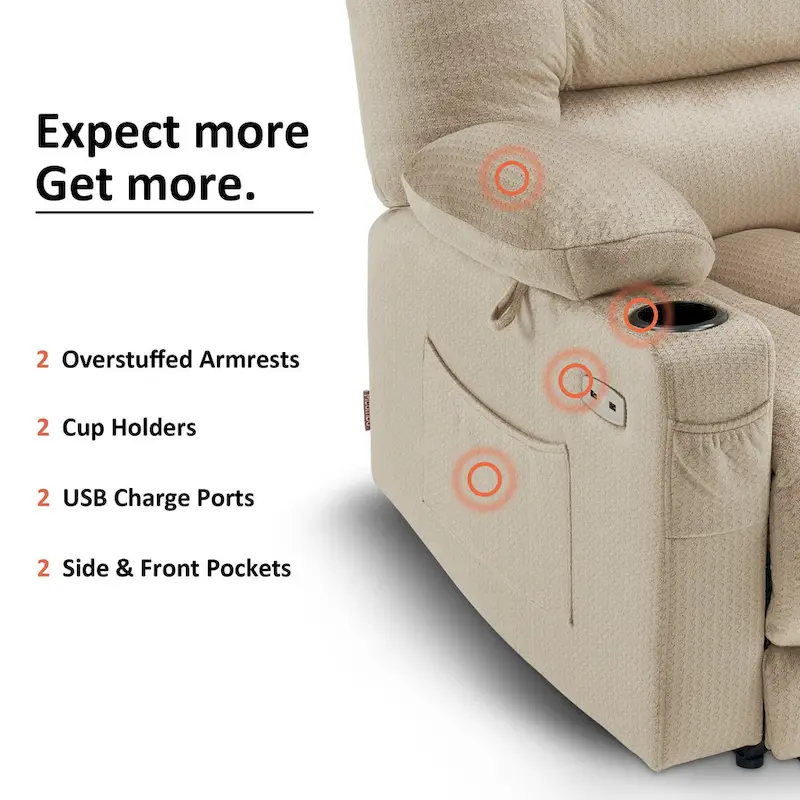 MCombo Electric Power Recliner Chair with Heat and Massage, Fabric 6079/PR670