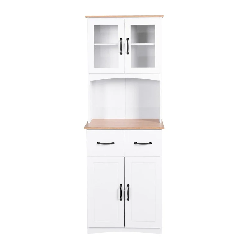 Kitchen Cabinet ,Storage Microwave Cabinet with Framed Glass Doors