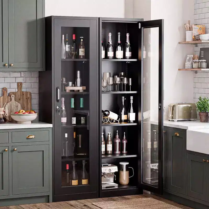 Tool Storage Cabinet Black Steel Single Side Glass (Pre-Drilled)