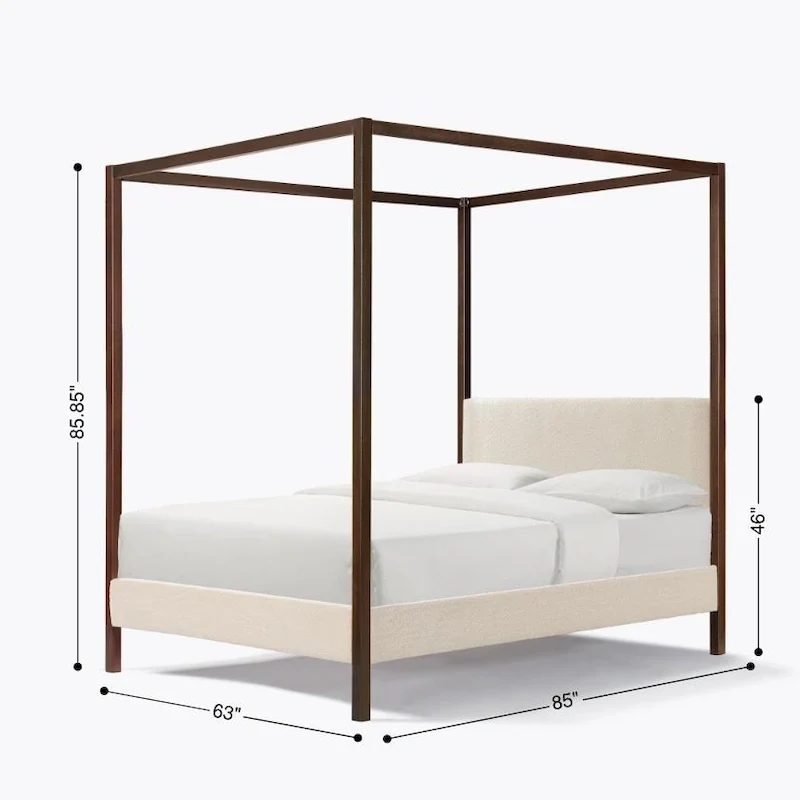 Pearl White Boucle Canopy Platform Bed, Queen, 2-Person