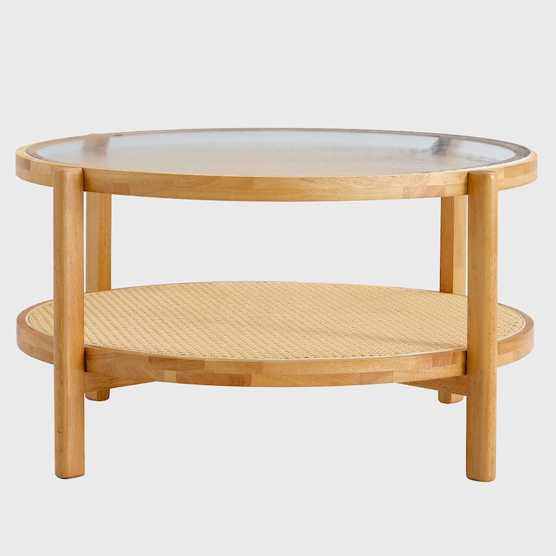Circular double-layer solid wood tea table