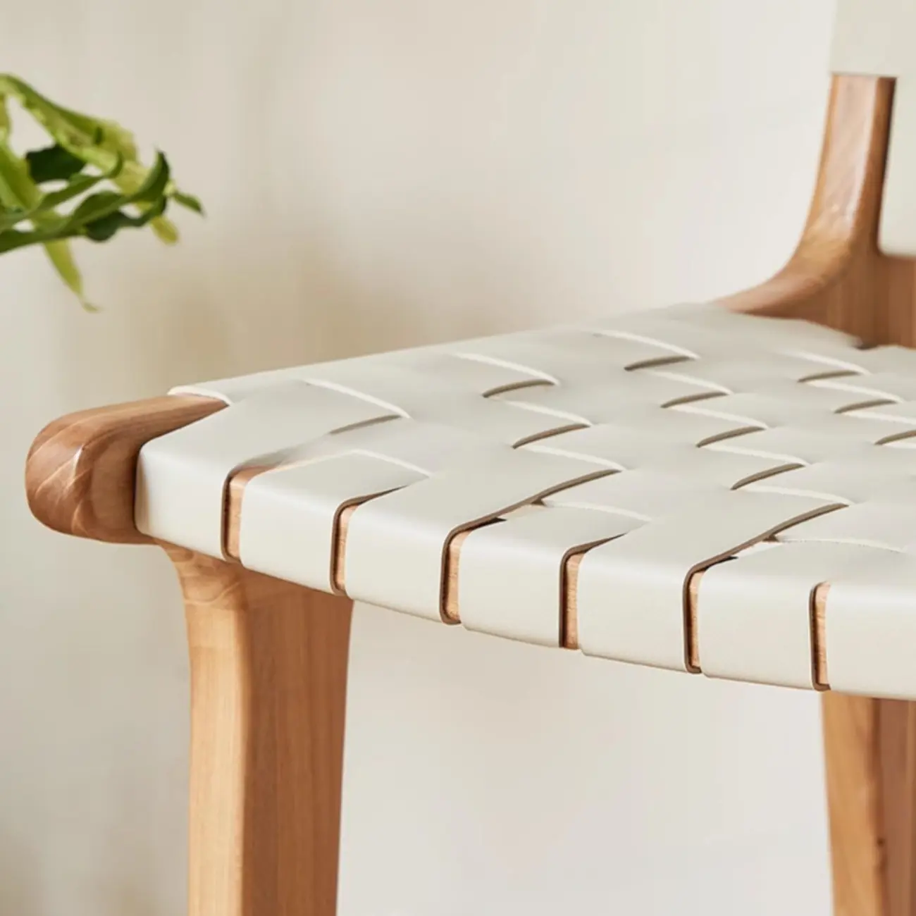 Rustic Faux Leather Wooden Woven Bar Stool