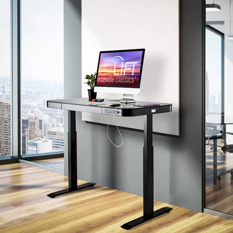 47.5 in Tempered Glass Electric Standing Desk Top Dual 2.4A USB Charging Port Height Adjustable to 47.5 in H