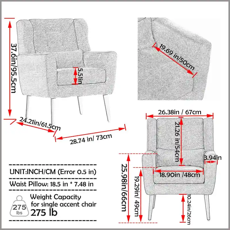 Modern Accent Chair Upholstered Foam Filled Living Room Chairs - 28.74 x 24.21 x 37.60