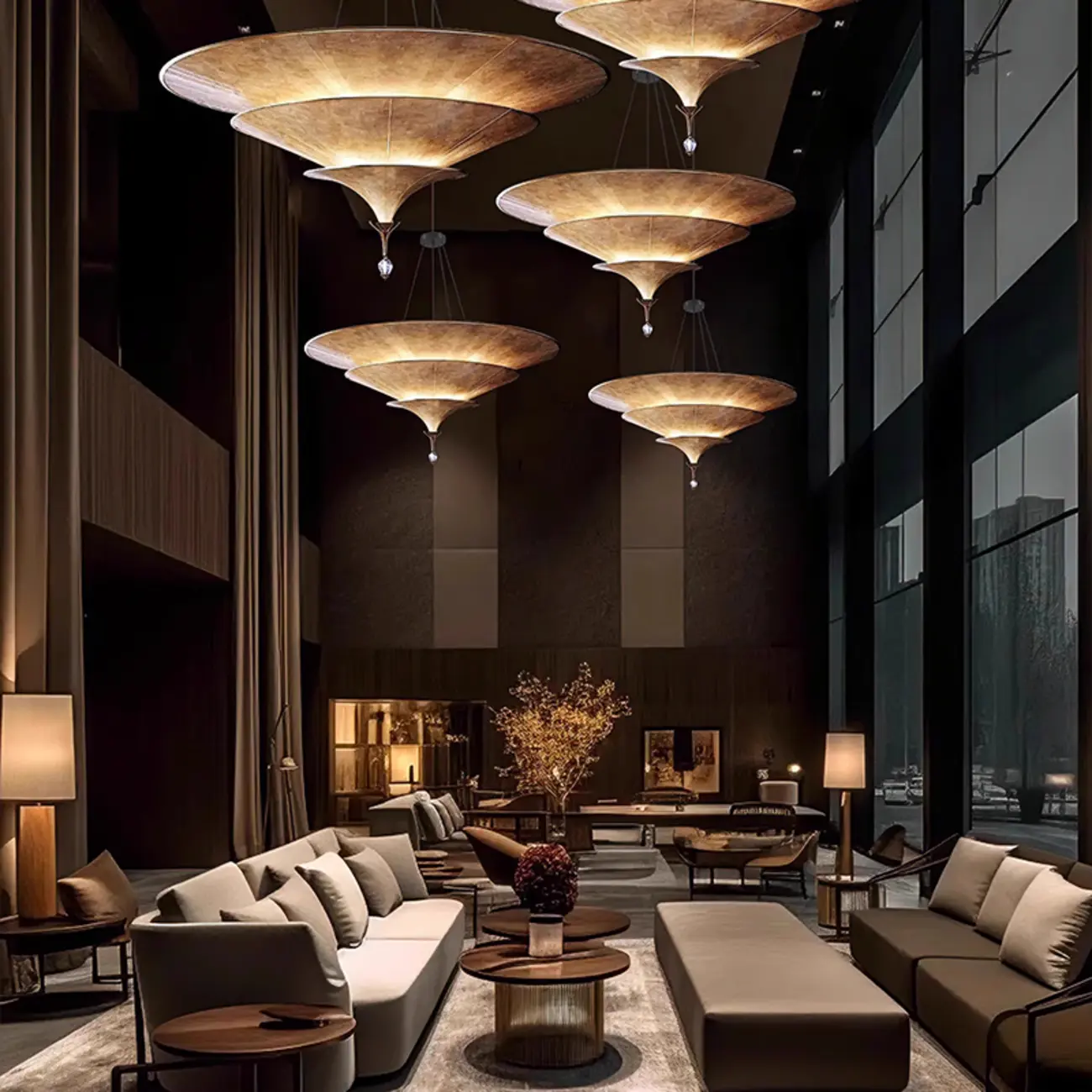 Art Deco Parasol-style Tiered Metal Large Pendant Light