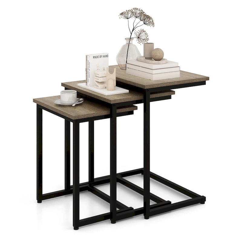 Gymax 3 Pcs Nesting Coffee End Table Set Stacking Side Nightstand