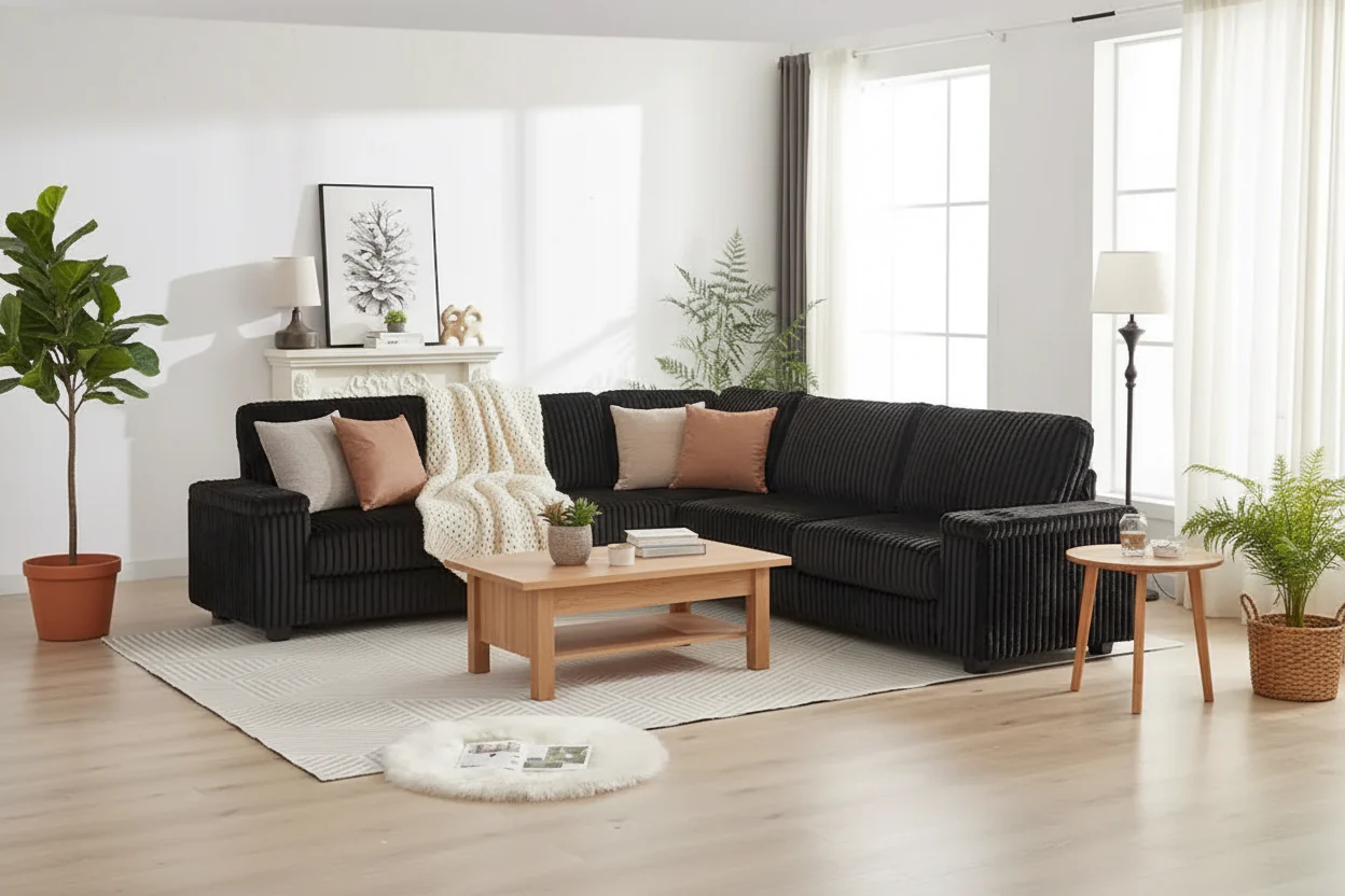 110-Inch L-Shape Oversized Corduroy Corner Sofa with Two Storage Spaces,USB Port, Type-C Port and Cup-Holder
