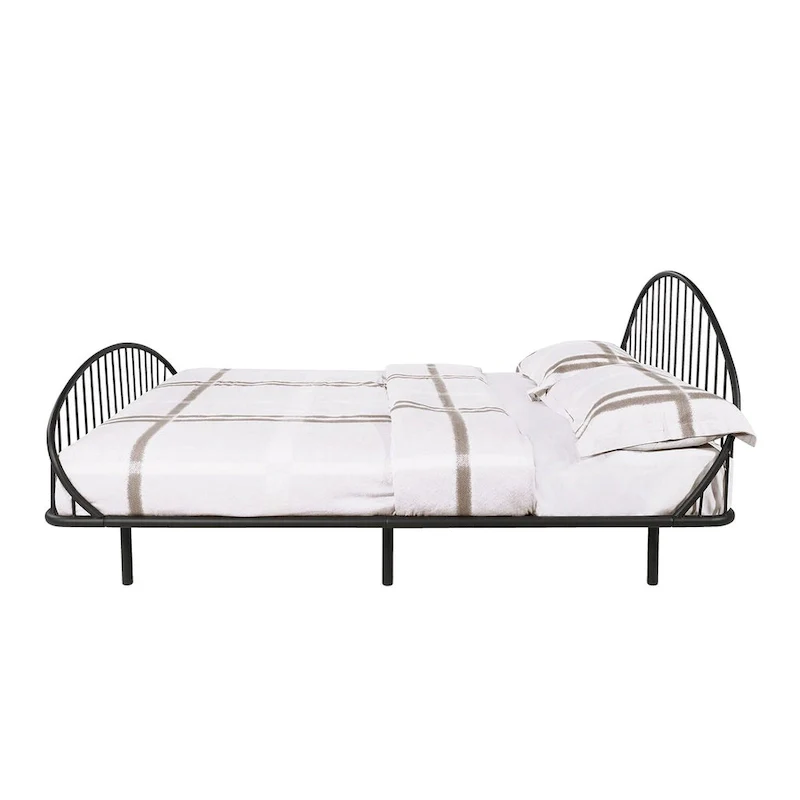 Furniture of America Duke Curved Metal Powder Coated Bed Frame, No Box Spring Needed