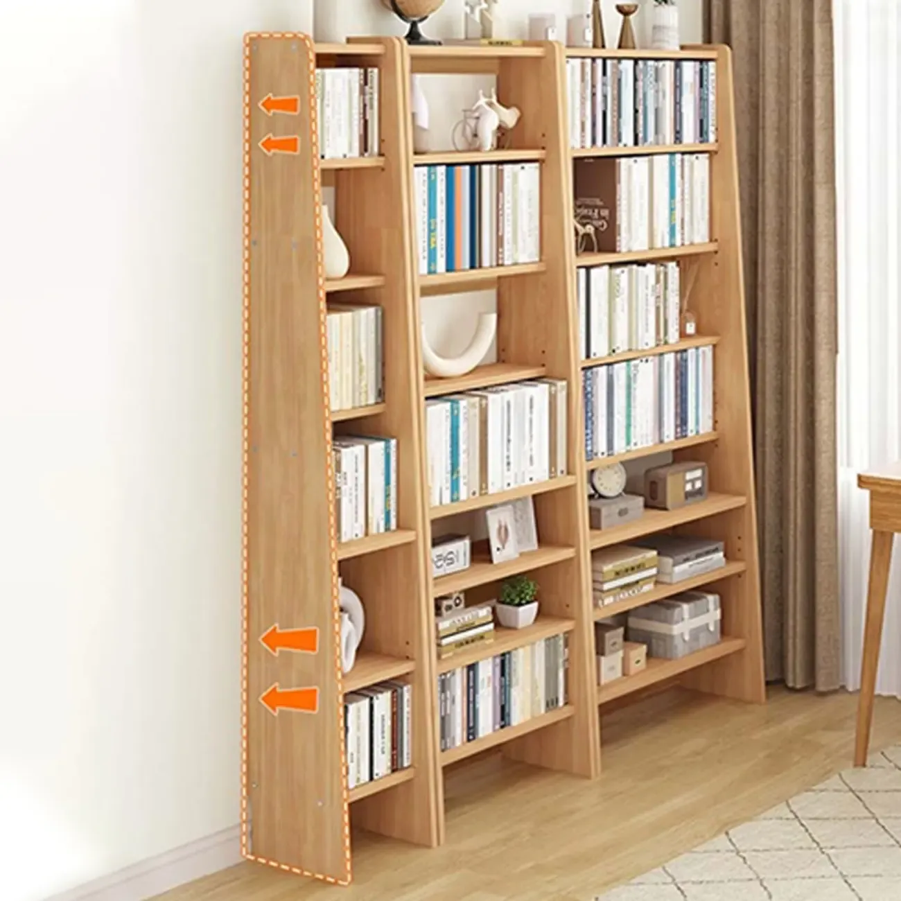 Natural Narrow Multi-Layer Open Back Wooden Bookshelf
