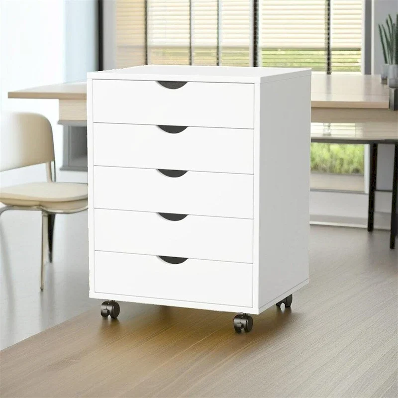 White / Black 5-Drawer Storage Chest with Wheels – 1 Person Use