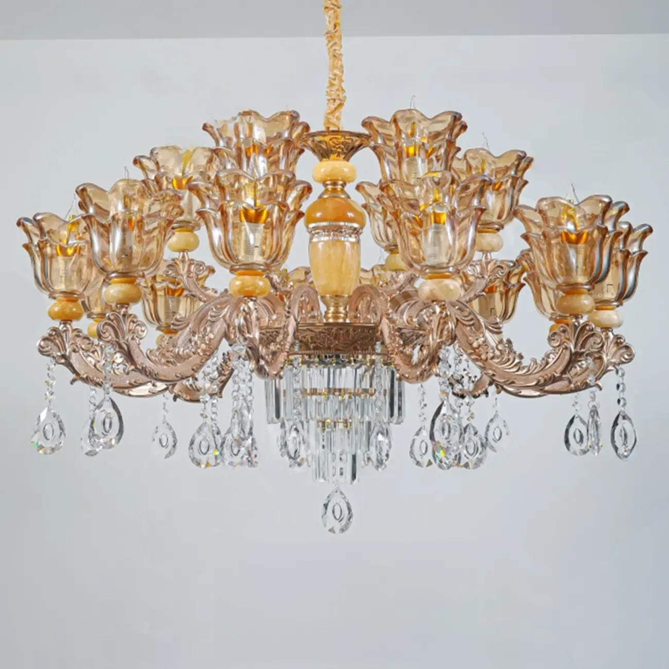 Adjustable Luxury Gold Flower Shape Clear Glass Chandelier