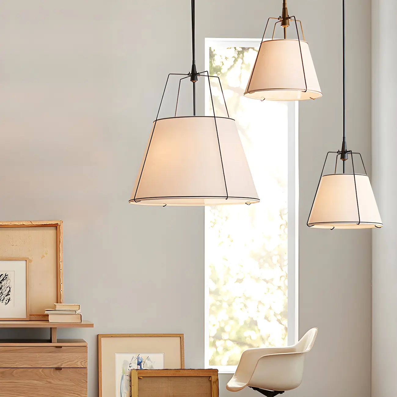 Minimalist Metal White Fabric Down Chandelier