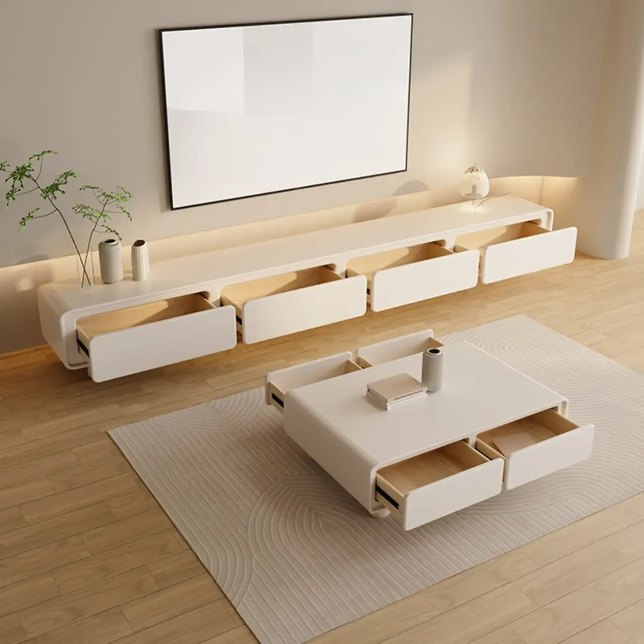 63 Living Room White Wooden Rectangular TV Stand with Drawer